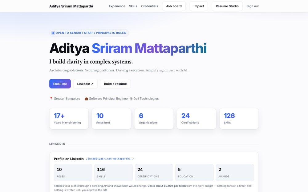 The profile hub the public page is generated from.